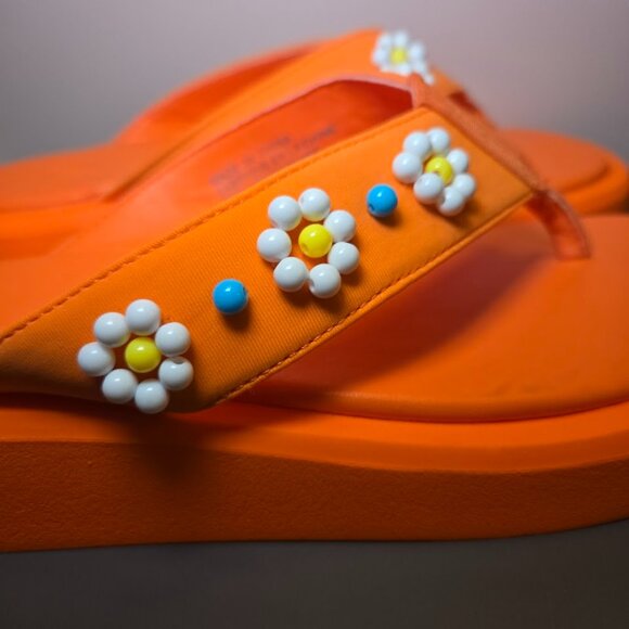 Urban Outfitters Orange Beaded Floral Flip Flops Platform Sandals Women’s 9 - Picture 3 of 5